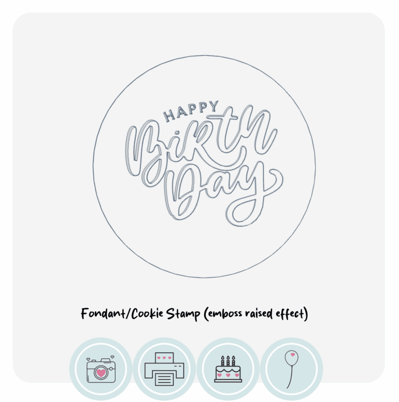 Multi-line Happy Birthday | Fondant Cookie Stamp (emboss)